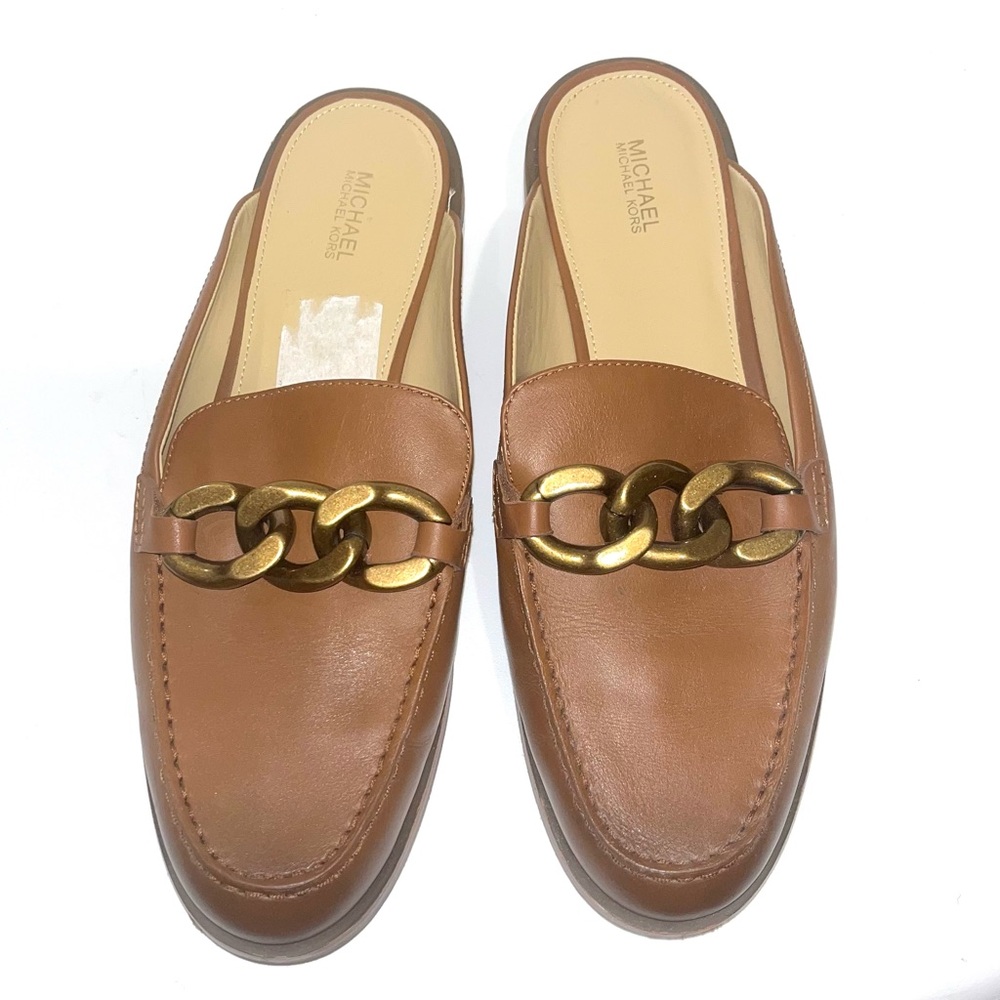 Michael Kors Tan Leather Mules with Gold Accent